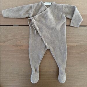Quincy Mae Knit Wrap Kimono Baby Footed Onesie - Light Brown